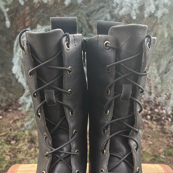 FLY LONDON Black Leather Lace Up / Zipper Platform Wedge Mid-calf Boots.  8-8.5 - Picture 6 of 13